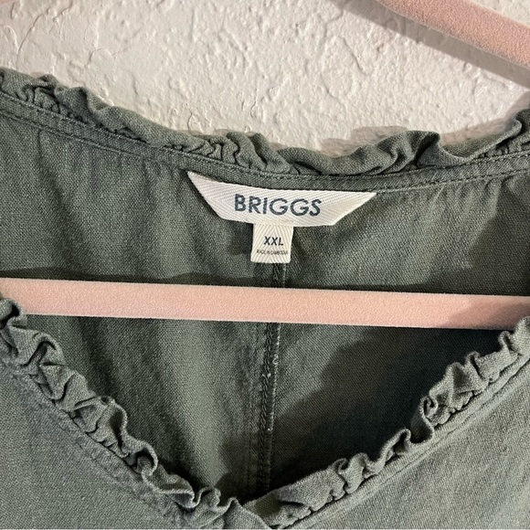 Briggs Linen Blend Sleeveless Ruffle V-neck Dress Women’s Sz XXL Olive Pockets - Picture 4 of 8